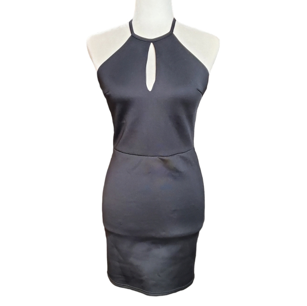 Forever 21 Dress Womens Size Small Black Keyhole Front Halter Neck Bodycon Dress